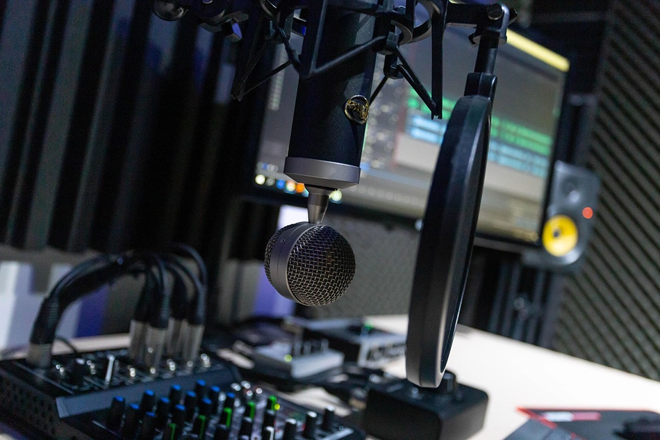 Microphone hanging in studio